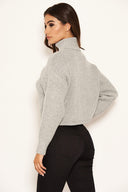 Silver Roll Neck Cropped Knit Jumper