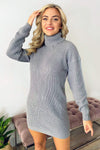 Silver Roll Neck Knit Jumper Dress