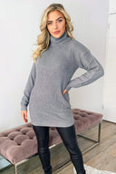 Silver Roll Neck Knit Jumper Dress