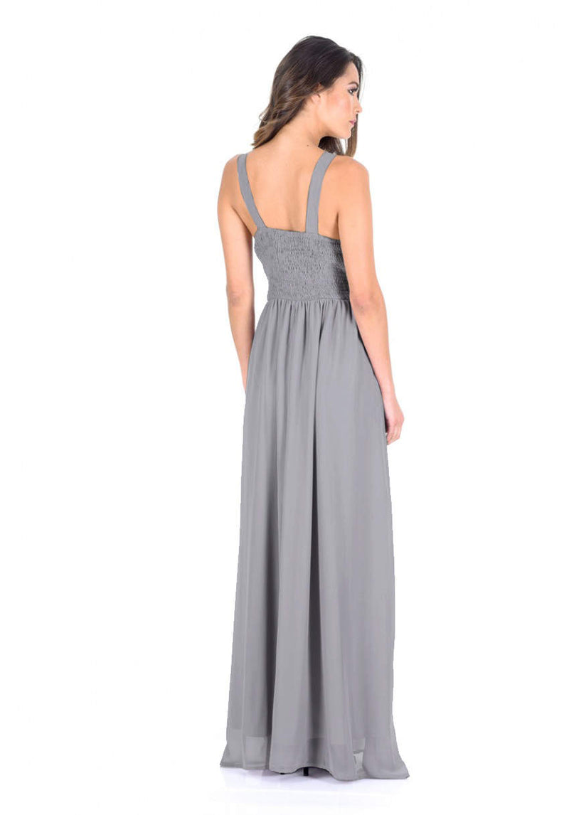 Silver Sleeveless Embroidered Maxi Dress