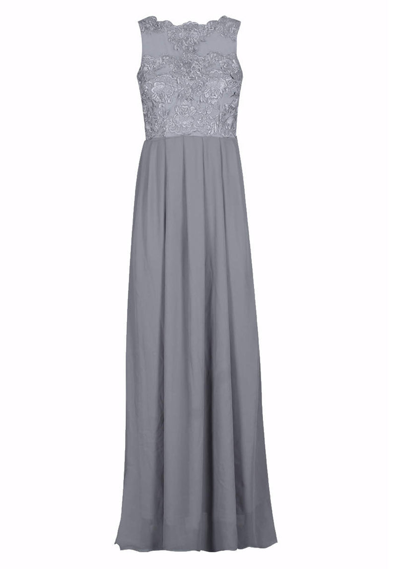 Silver Sleeveless Embroidered Maxi Dress