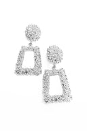 Silver Square Textured Statement Earrings