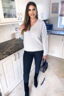 Silver V Neck Soft Knitted Jumper