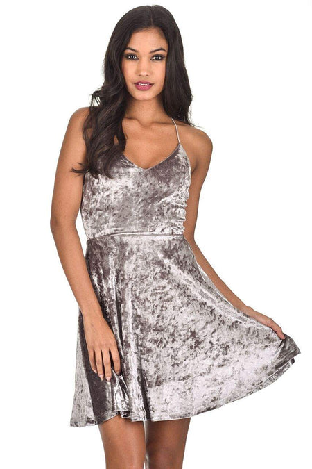 Silver Velvet Skater Dress