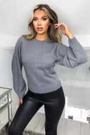 Silver Volume Sleeve Knitted Jumper