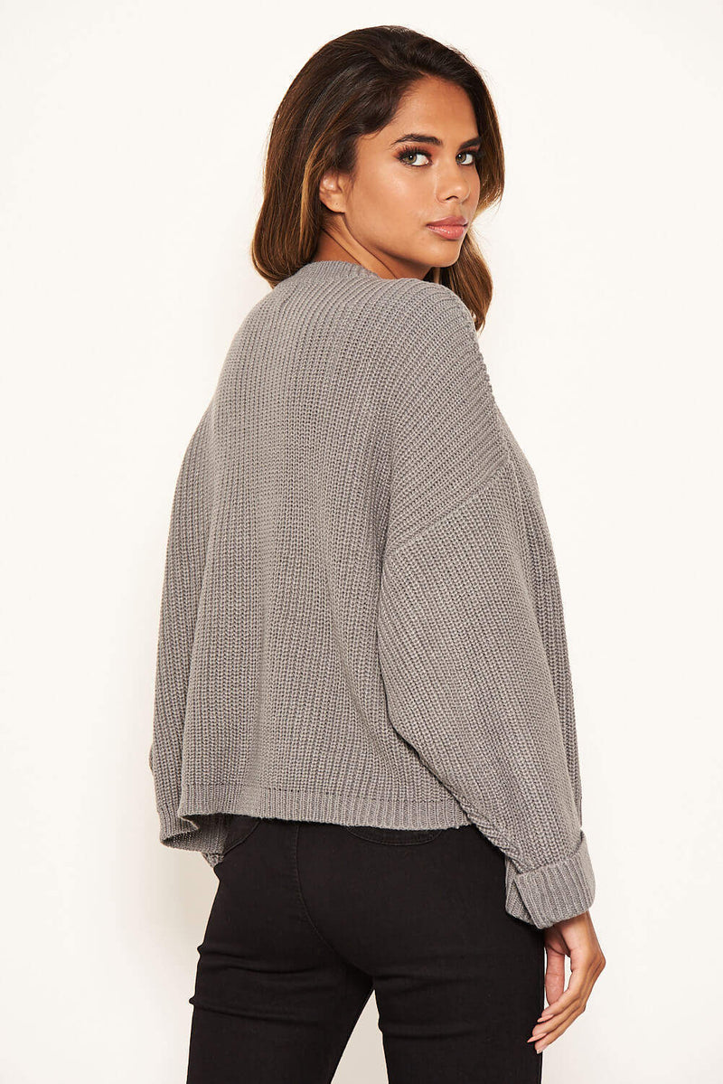 Silver Wide Sleeve Cropped Knit Jumper