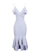 Silver Wrap Fishtail Midi Dress