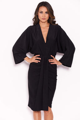 Slinky Black Midi Dress With Wrap Detail