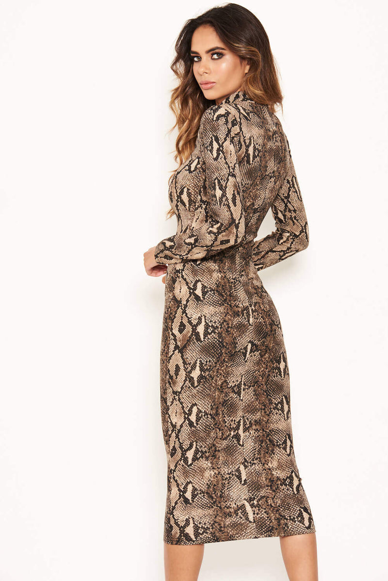 Snake Print Bodycon Midi Dress