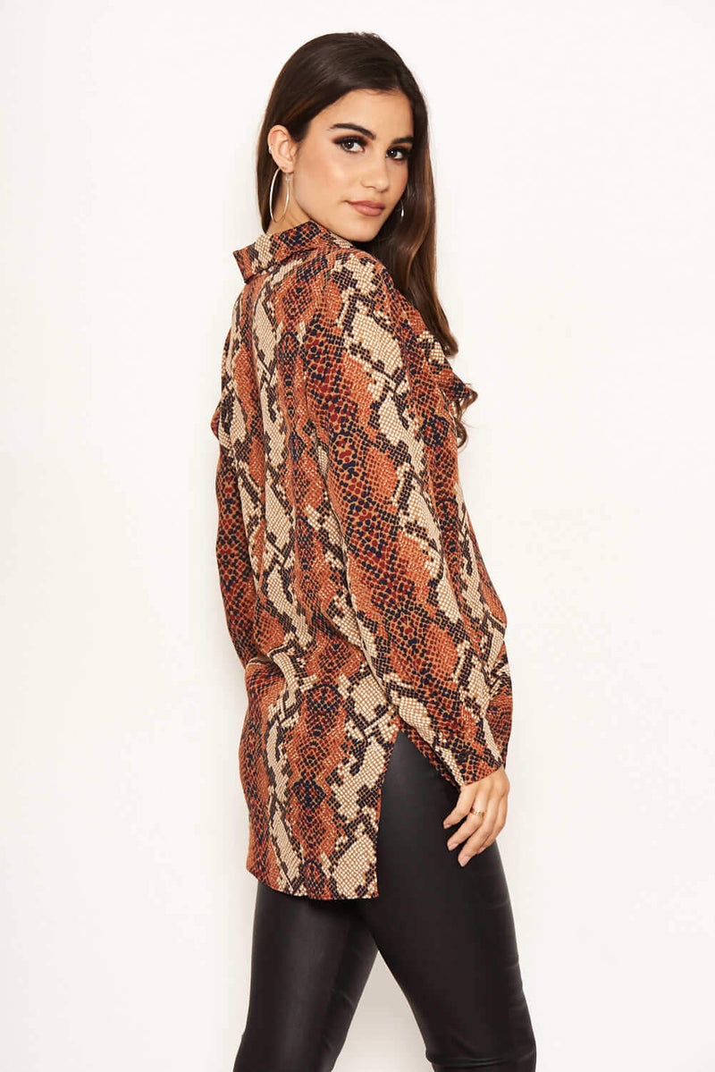 Snake Print Cowl Neck Top