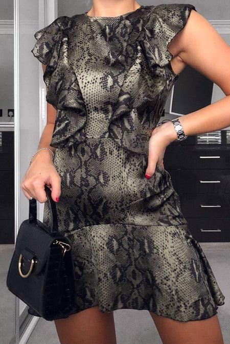 Snake Print Frill Detail Dress