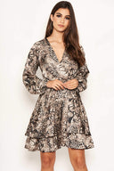 Snake Print Frill Wrap Dress