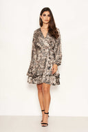 Snake Print Frill Wrap Dress