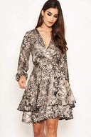 Snake Print Frill Wrap Dress