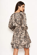 Snake Print Frill Wrap Dress