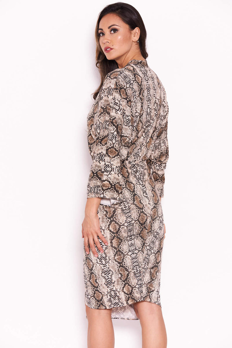 Snake Print Midi Wrap Dress