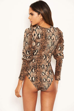 Snake Print Puff Sleeve Bodysuit