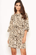 Snake Print Tie Front Shift Dress