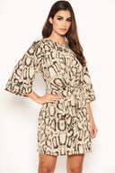 Snake Print Tie Front Shift Dress