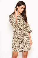 Snake Print Tie Front Shift Dress