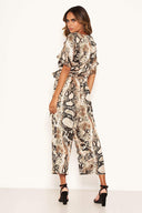 Snake Printed Culotte Jumpsuit With Tie Belt