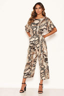Snake Printed Culotte Jumpsuit With Tie Belt