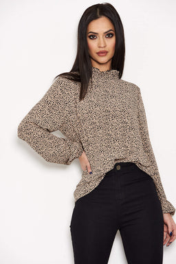 Spotty High Neck Frill Top