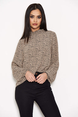 Spotty High Neck Frill Top