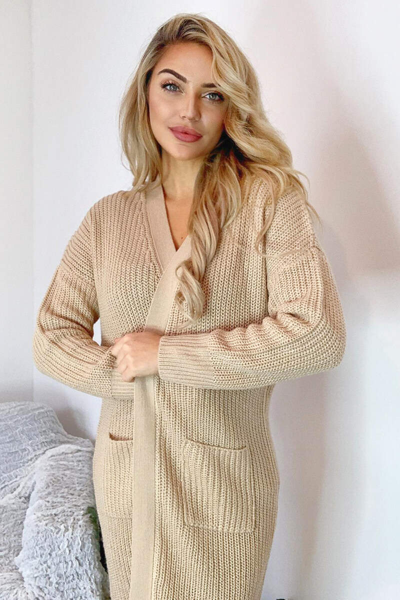 Stone Longline Knitted Cardigan