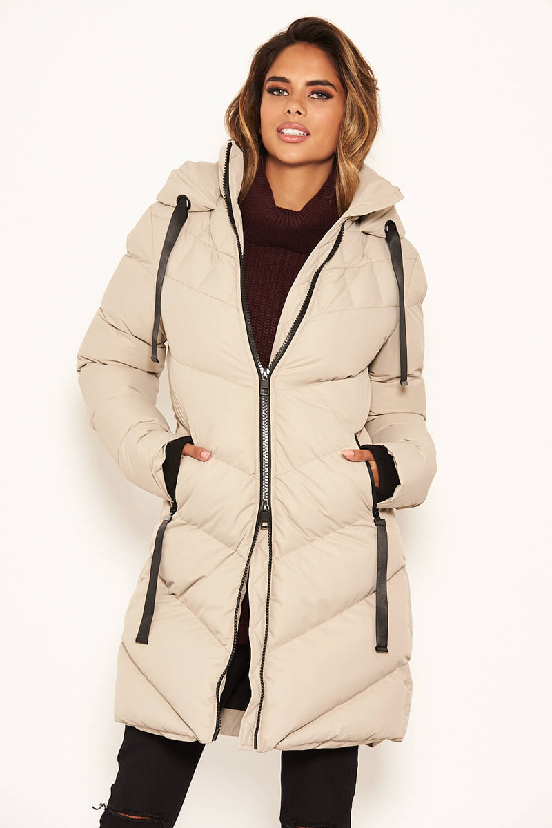 Stone Longline Padded Puffer Coat