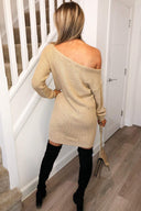 Stone Off The Shoulder Knitted Dress