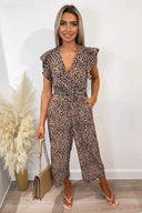 Stone Printed Frill Wrap Over Jumpsuit