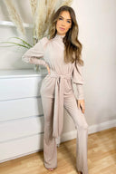 Stone Ribbed Tie Waist Lounge Set