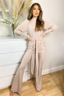 Stone Ribbed Tie Waist Lounge Set