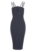 Strappy Navy Bodycon Dress With Lace Detail