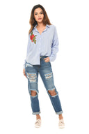 Stripey Rose Embroidered Shirt