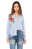 Stripey Rose Embroidered Shirt