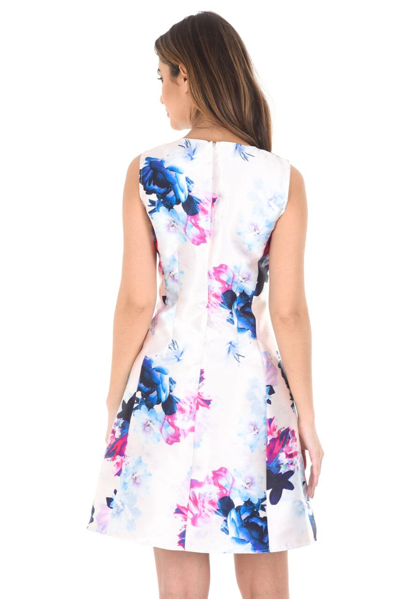 Structured Floral Printed Skater Dress