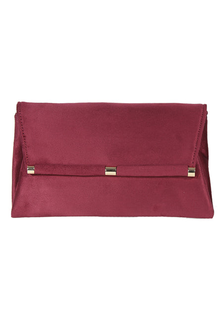 Suede Burgundy Clutch with Gold Detail
