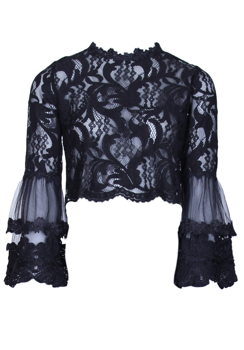 Black Sheer Lace Long Sleeve Top – AX Paris