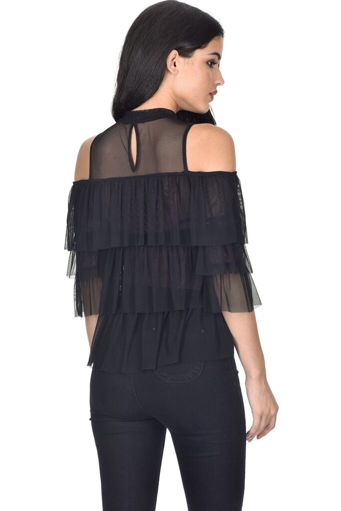 Black Frill Detail Sheer Top