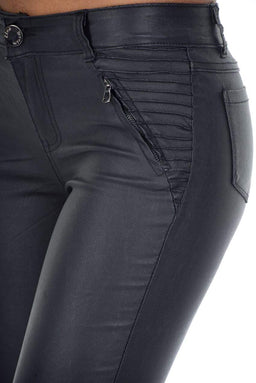 Black Ribbed Leather Look Skinny Jeans