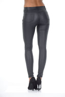 Black Ribbed Leather Look Skinny Jeans