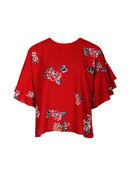 Red Floral Flare Sleeved Top