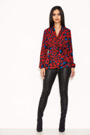 Red Animal Print Waist Tie Blouse