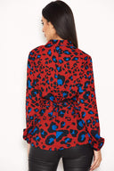 Red Animal Print Waist Tie Blouse