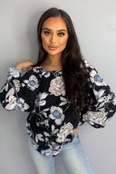 Black Floral Wide Sleeve Blouse