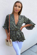 Khaki Printed Wrap Top