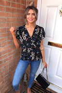 Black Floral Wrap Top