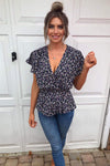 Navy Floral Wrap Top